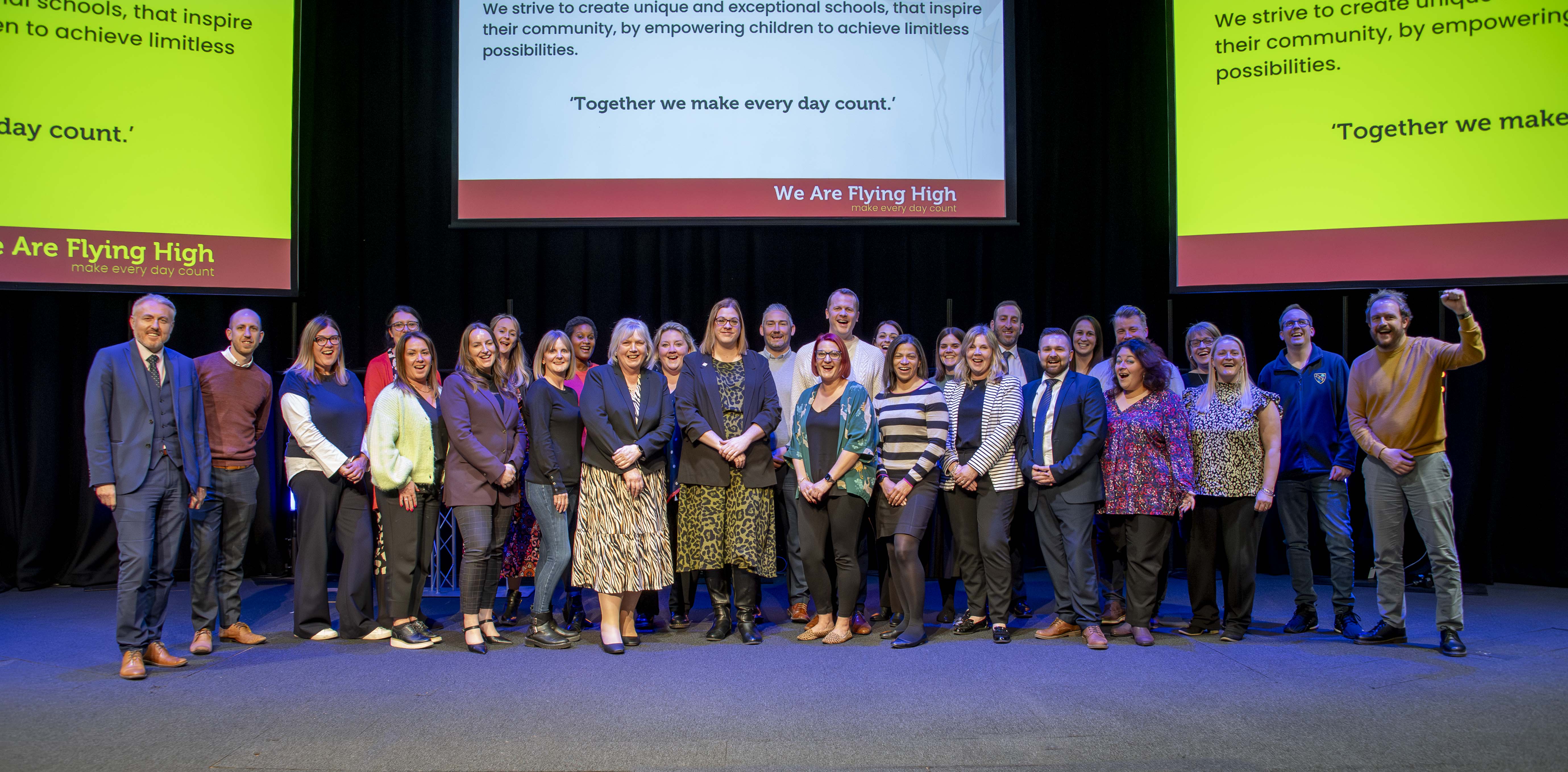 Pictured are a number of the Flying High Partnership head teachers with CEO and Founder, Chris Wheatley (left). Photo credits Lou Brimble